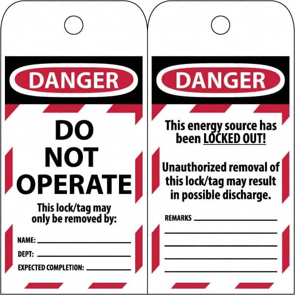 NMC - 3" High x 6" Long, DANGER \x96 DO NOT OPERATE, English Safety & Facility Lockout Tag - Tag Header: Danger, 2 Sides, Black & Red Poly - Americas Industrial Supply