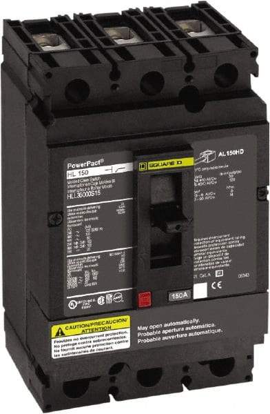 Square D - 600 VAC, 150 Amp, Automatic Molded Case Switch - 3 Pole, 100 at 480 VAC, 125 at 240 VAC, 50 at 600 VAC kA Interrupting Rating x 4.12 Inch Wide x 4.36 Inch Deep x 6.4 Inch High - Americas Industrial Supply