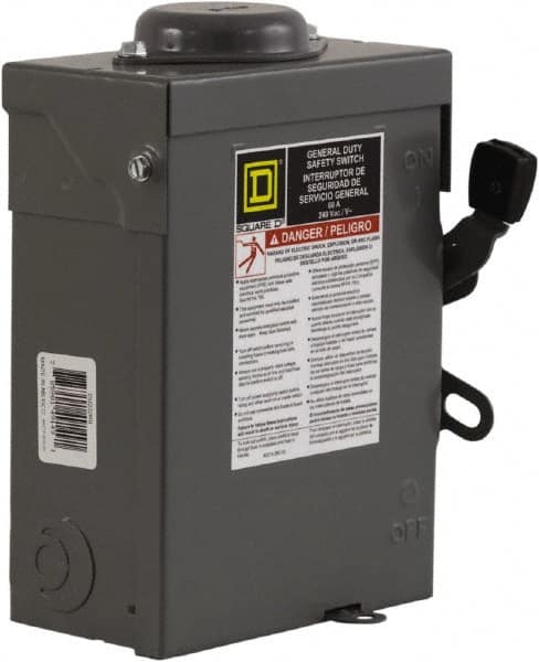 Square D - 60 Amp, 240 V, 2 Pole Nonfused Safety Switch - NEMA 3R, 10 hp at 240 VAC (Single Phase), DPST Contact Form - Americas Industrial Supply
