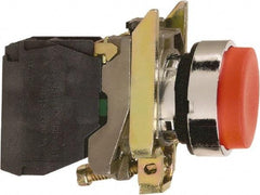 Schneider Electric - 22mm Mount Hole, Extended Straight, Pushbutton Switch with Contact Block - Round, Red Pushbutton, Momentary (MO) - Americas Industrial Supply