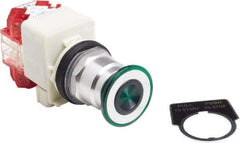 Schneider Electric - 30mm Mount Hole, Extended Straight, Pushbutton Switch with Contact Block - Green Pushbutton, Maintained (MA), Momentary (MO) - Americas Industrial Supply