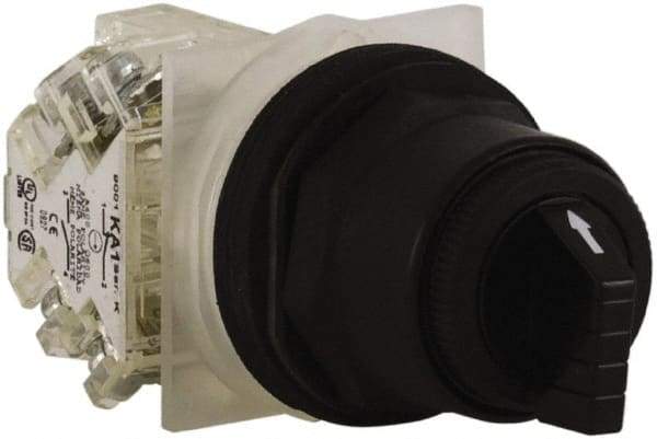 Schneider Electric - 30mm Mount Hole, 3 Position, Knob and Pushbutton Operated, Selector Switch - Black, Maintained (MA), Anticorrosive, Weatherproof, Dust and Oil Resistant - Americas Industrial Supply