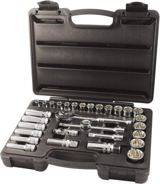 Paramount - 31 Piece 3/8" Drive Chrome Finish Socket Set - 12 Points, 6mm to 24mm Range, Metric Measurement Standard - Americas Industrial Supply