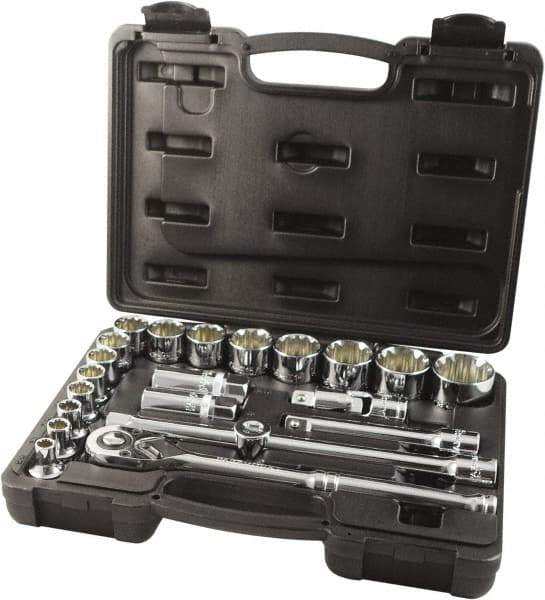 Paramount - 22 Piece 1/2" Drive Chrome Finish Socket Set - 12 Points, 5/16" to 1-1/4" Range, Inch Measurement Standard - Americas Industrial Supply