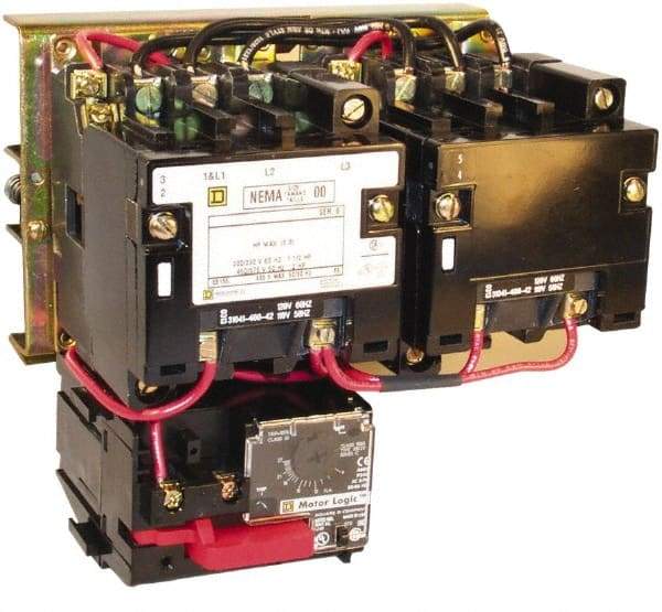 Square D - 220 Coil VAC at 50 Hz, 240 Coil VAC at 60 Hz, 18 Amp, Reversible Open Enclosure NEMA Motor Starter - 3 Phase hp: 3 at 200 VAC, 3 at 230 VAC, 5 at 460 VAC, 5 at 575 VAC - Americas Industrial Supply