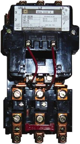 Square D - 440 Coil VAC at 50 Hz, 480 Coil VAC at 60 Hz, 90 Amp, NEMA Size 3, Nonreversible Open Enclosure NEMA Motor Starter - 3 Phase hp: 25 at 200 VAC, 30 at 230 VAC, 50 at 460 VAC, 50 at 575 VAC - Americas Industrial Supply