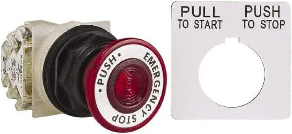Schneider Electric - 30mm Mount Hole, Extended Straight, Pushbutton Switch with Contact Block - Red Pushbutton, Maintained (MA) - Americas Industrial Supply