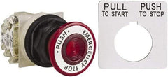 Schneider Electric - 30mm Mount Hole, Extended Straight, Pushbutton Switch with Contact Block - Red Pushbutton, Maintained (MA) - Americas Industrial Supply
