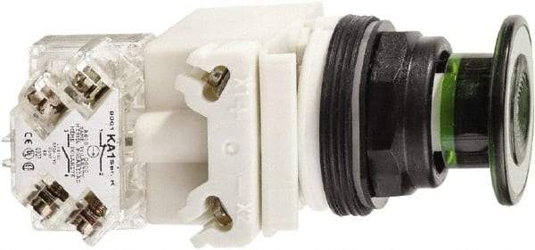 Schneider Electric - 30mm Mount Hole, Extended Straight, Pushbutton Switch with Contact Block - Green Pushbutton, Maintained (MA) - Americas Industrial Supply