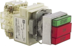 Schneider Electric - 30mm Mount Hole, Pushbutton Switch with Pilot Light - Rectangle, Green and Red Pushbutton, Illuminated, Momentary (MO), Start-On-Stop - Americas Industrial Supply