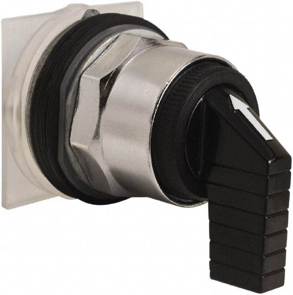 Schneider Electric - 30mm Mount Hole, 3 Position, Knob and Pushbutton Operated, Selector Switch Only - Black, Momentary (MO), without Contact Blocks, Weatherproof and Dust and Oil Resistant - Americas Industrial Supply