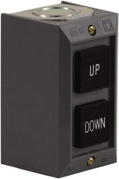 Schneider Electric - 2 Operator, Projecting Pushbutton Control Station - Down, Up (Legend), Momentary Switch, 2NO Contact, NEMA 1 - Americas Industrial Supply