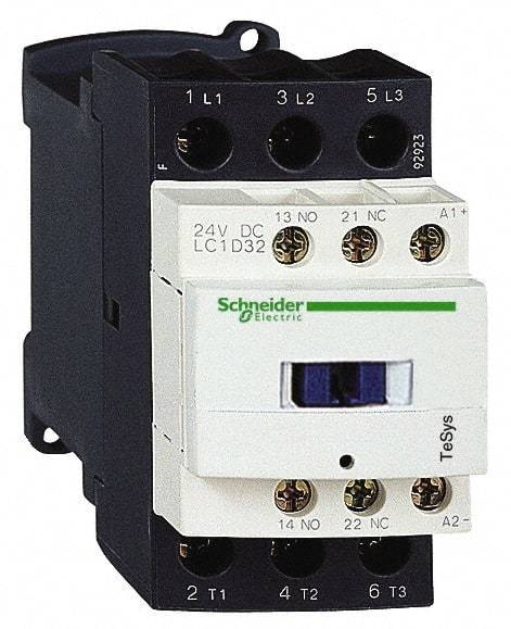 Schneider Electric - 3 Pole, 240 Coil VAC at 50/60 Hz, 32 Amp at 440 VAC, Nonreversible IEC Contactor - 1 Phase hp: 2 at 115 VAC, 5 at 230 VAC, 3 Phase hp: 10 at 200/230 VAC, 20 at 460 VAC, 30 at 575 VAC - Americas Industrial Supply