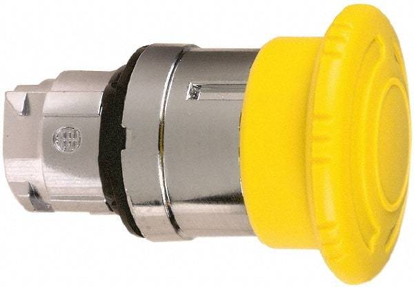Schneider Electric - 22mm Mount Hole, Extended Mushroom Head, Pushbutton Switch Only - Round, Yellow Pushbutton, Nonilluminated, Maintained (MA) - Americas Industrial Supply