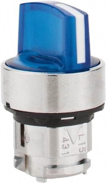 Schneider Electric - 22mm Mount Hole, 3 Position, Handle Operated, Selector Switch - Blue, Momentary (MO), Illuminated, Shock, Vibration and Water Resistant - Americas Industrial Supply