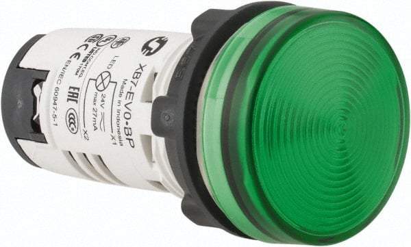 Schneider Electric - 24 V Green Lens LED Pilot Light - Round Lens, Screw Clamp Connector, 29mm Wide - Americas Industrial Supply