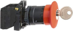 Schneider Electric - 22mm Mount Hole, Extended Mushroom Head, Pushbutton Switch with Contact Block - Round, Red Pushbutton, Maintained (MA), Momentary (MO) - Americas Industrial Supply