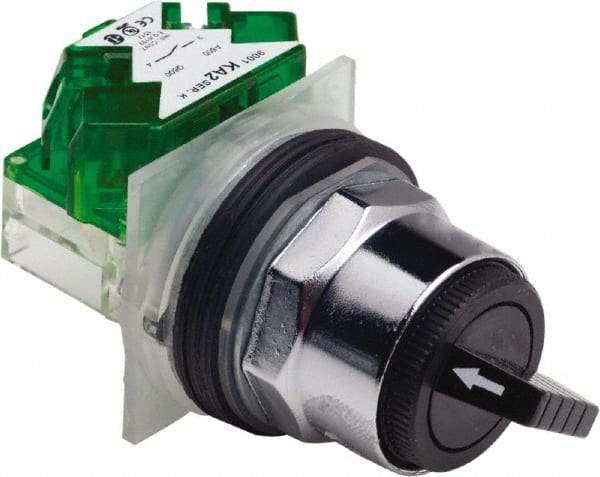 Schneider Electric - 30mm Mount Hole, 2 Position, Knob and Pushbutton Operated, Selector Switch - Black, Maintained (MA), Weatherproof and Dust and Oil Resistant - Americas Industrial Supply