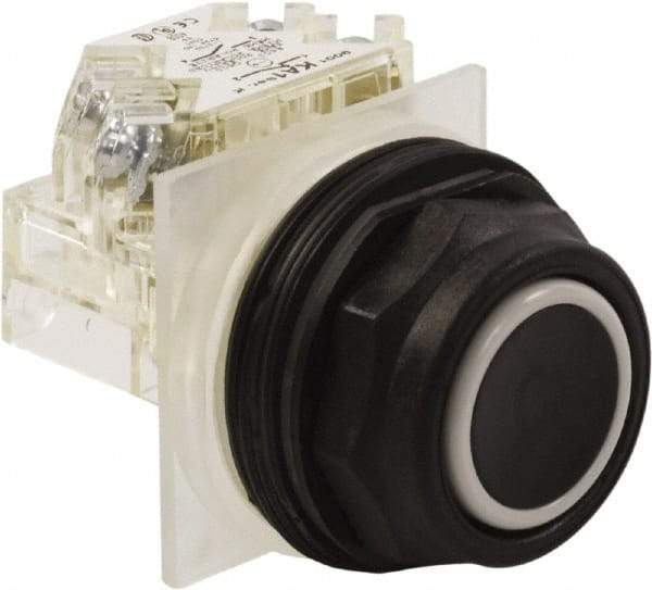 Schneider Electric - 30mm Mount Hole, Flush, Pushbutton Switch with Contact Block - Octagon, Black Pushbutton, Momentary (MO) - Americas Industrial Supply