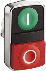 Schneider Electric - 22mm Mount Hole, Extended Straight, Flush, Pushbutton Switch Only - Rectangle, Green and Red Pushbutton, Nonilluminated, Momentary (MO), On-Off, Shock and Vibration Resistant - Americas Industrial Supply