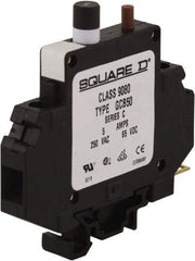 Square D - 5 Amp, 250 VAC, 65 VDC, 1 Pole, DIN Rail Mount Circuit Protector - Thermal Magnetic Trip, 16-10 AWG, 64mm Deep x 80mm High x - Americas Industrial Supply
