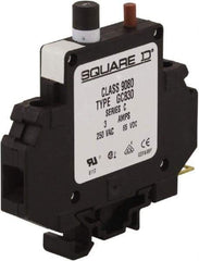 Square D - 3 Amp, 250 VAC, 65 VDC, 1 Pole, DIN Rail Mount Circuit Protector - Thermal Magnetic Trip, 16-10 AWG, 64mm Deep x 80mm High x - Americas Industrial Supply