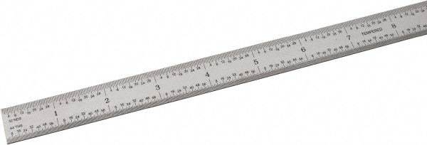 SPI - 18" Long, 1/100, 1/64, 1/50, 1/32" Graduation, Flexible Steel Rule - 16R Graduation Style, 3/4" Wide, Silver, Satin Chrome Finish - Americas Industrial Supply