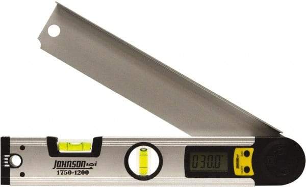 Johnson Level & Tool - 225° Measuring Range, Digital Protractor - 0.1° Resolution, 12 Inch Long Blade, Accuracy Up to 0.3°, CR2032 Lithium Battery Not Included - Americas Industrial Supply