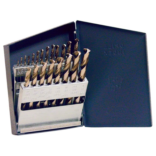 1/16-3/8 RHS / RHC HSS 135 Degree Split Point Heavy Duty Jobber Length Drill Set - TiN - Exact Industrial Supply