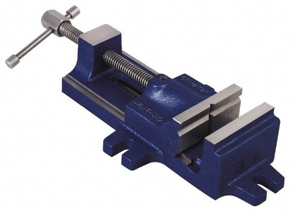 Gibraltar - 4" Jaw Opening Capacity x 1-1/2" Throat Depth, Horizontal Drill Press Vise - 3-1/2" Wide Jaw, Stationary Base, Standard Speed, 12-1/2" OAL, Cast Iron - Americas Industrial Supply