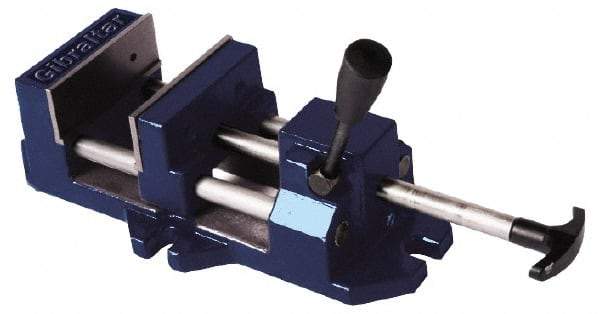 Gibraltar - 4" Jaw Opening Capacity x 1-3/8" Throat Depth, Horizontal Drill Press Vise - 4" Wide Jaw, Stationary Base, Standard Speed, 11-3/16" OAL x 3.719" Overall Height, Cast Iron - Americas Industrial Supply