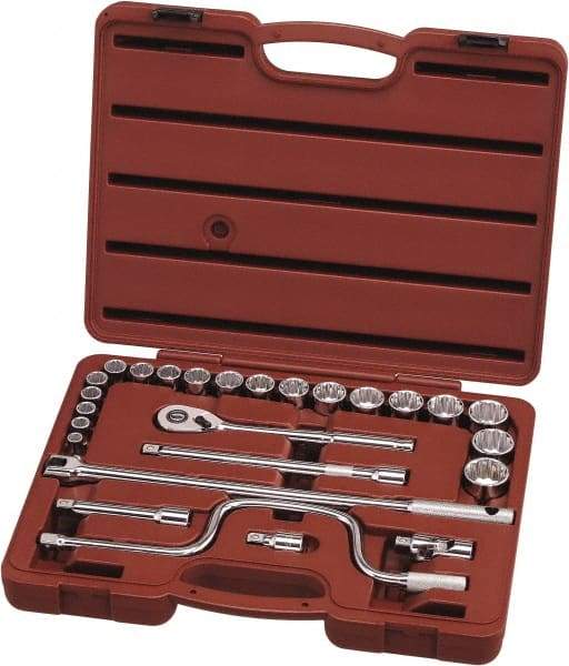 Paramount - 26 Piece 1/2" Drive Chrome Vanadium Finish Socket Set - 12 Points, 3/8" to 1-1/4" Range, Inch Measurement Standard - Americas Industrial Supply