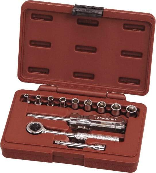 Paramount - 12 Piece 1/4" Drive Chrome Vanadium Finish Deep Well Socket Set - 6 Points, 4mm to 12mm Range, Metric Measurement Standard - Americas Industrial Supply