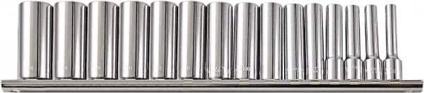 Paramount - 15 Piece 1/2" Drive Chrome Vanadium Finish Deep Well Socket Set - 12 Points, 3/8" to 1-1/4" Range, Inch Measurement Standard - Americas Industrial Supply