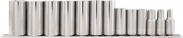 Paramount - 13 Piece 3/8" Drive Chrome Vanadium Finish Deep Well Socket Set - 6 Points, 1/4" to 1" Range, Inch Measurement Standard - Americas Industrial Supply