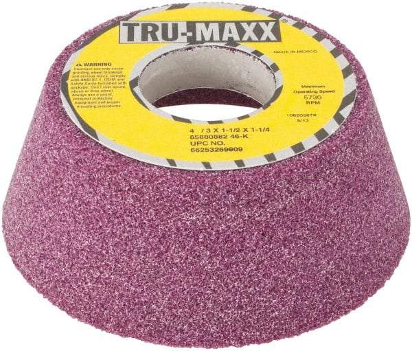 Tru-Maxx - 4" Diam x 1-1/4" Hole x 1-1/2" Thick, K Hardness, 46 Grit Surface Grinding Wheel - Aluminum Oxide, Type 11, Coarse Grade, Vitrified Bond, No Recess - Americas Industrial Supply