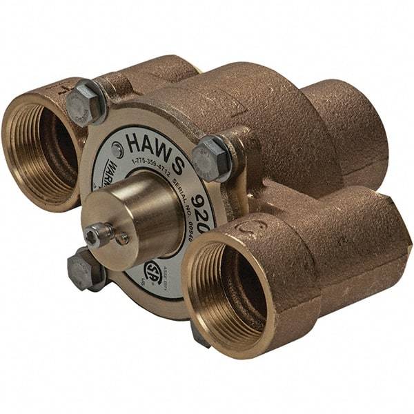 Haws - 1-1/4" Inlet, 7-5/8" Long x 3-1/2" Wide x 5-3/8" High, Brass Plumbed Wash Station Tempering Valve - Compatible with Combination Drench Shower & Eye/Face Wash Stations - Americas Industrial Supply