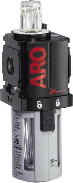 ARO/Ingersoll-Rand - 1/8" NPT, 150 Max psi Miniature Modular Lubricator - Polycarbonate Bowl, Aluminum Body, 32 CFM, 125°F Max Temp, 1.58" Long x 1.81" Wide x 5.04" High - Americas Industrial Supply