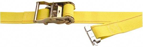 Kinedyne - 12' Long x 2" Wide, 1,000 Lb Basket Capacity, 1 Ply, Polyester Web Sling - Yellow, with Ratchet Tie Down - Americas Industrial Supply