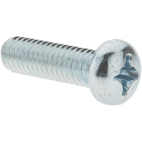 Value Collection - M6x1.00, 20mm Length Under Head Phillips Drive Machine Screw - Pan Head, Grade 4.8 Steel, Zinc-Plated Finish, Without Washer - Americas Industrial Supply