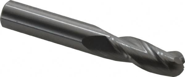 OSG - 3/8" Diam, 1" LOC, 3 Flute Solid Carbide Ball End Mill - Uncoated, Single End, 2-1/2" OAL, 3/8" Shank Diam, Spiral Flute - Americas Industrial Supply