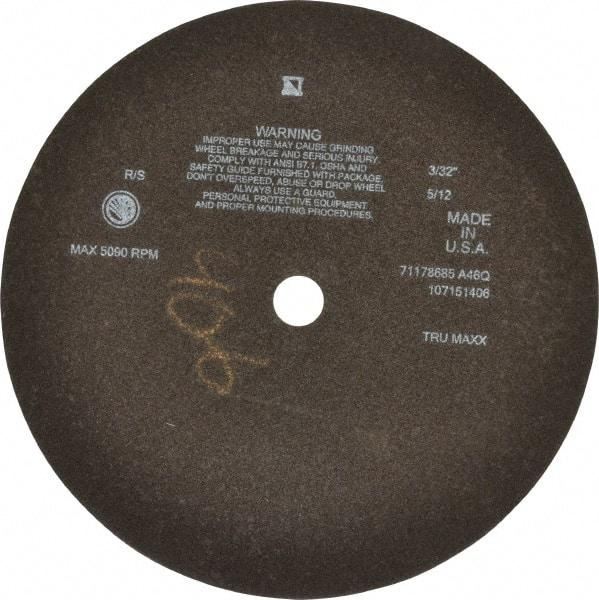 Tru-Maxx - 12" 46 Grit Aluminum Oxide Cutoff Wheel - 3/32" Thick, 1" Arbor, 3,024 Max RPM, Use with Stationary Tools - Americas Industrial Supply