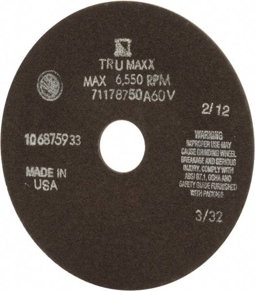 Tru-Maxx - 7" 60 Grit Aluminum Oxide Cutoff Wheel - 3/32" Thick, 1-1/4" Arbor, 5,184 Max RPM, Use with Stationary Tools - Americas Industrial Supply