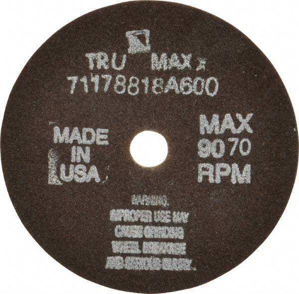 Tru-Maxx - 4" 60 Grit Aluminum Oxide Cutoff Wheel - 1/16" Thick, 1/2" Arbor, 9,072 Max RPM, Use with Stationary Tools - Americas Industrial Supply