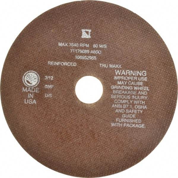 Tru-Maxx - 8" 60 Grit Aluminum Oxide Cutoff Wheel - 0.035" Thick, 1-1/4" Arbor, 7,639 Max RPM, Use with Stationary Tools - Americas Industrial Supply