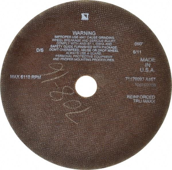 Tru-Maxx - 10" 46 Grit Aluminum Oxide Cutoff Wheel - 0.06" Thick, 1-1/4" Arbor, 6,112 Max RPM, Use with Stationary Tools - Americas Industrial Supply