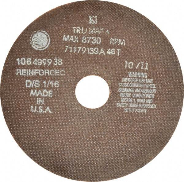 Tru-Maxx - 7" 46 Grit Aluminum Oxide Cutoff Wheel - 1/16" Thick, 1-1/4" Arbor, 6,731 Max RPM, Use with Stationary Tools - Americas Industrial Supply