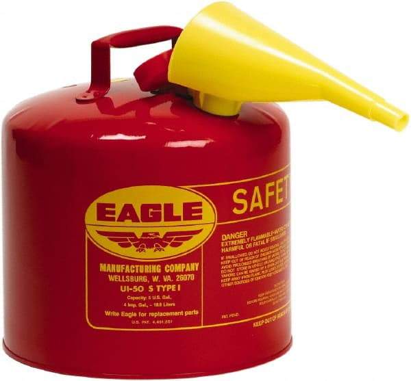 Eagle - 5 Gal Galvanized Steel Type I Safety Can - 13-1/2" High x 12-1/2" Diam, Red - Americas Industrial Supply