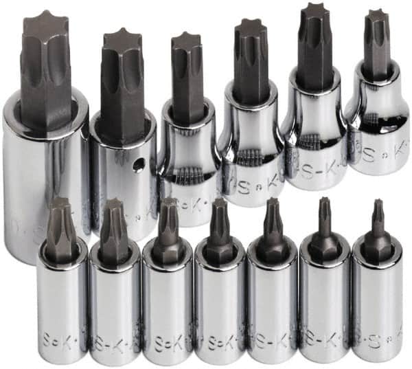 SK - 13 Piece 1/4, 3/8 & 1/2" Drive Torx Bit Socket Set - T8 to T60 Torx - Americas Industrial Supply