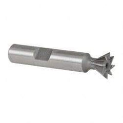 Made in USA - 1/2" Diam x 7/32" Width of Cut, 60° Included Angle, High Speed Steel Dovetail Cutter - 3/8" Shank Diam, 2-1/8" Overall Length, Weldon Flat, Uncoated - Americas Industrial Supply